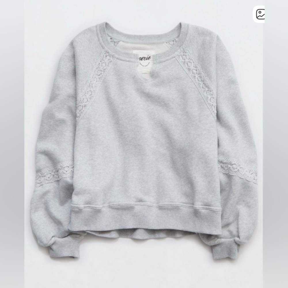 ISO Aerie Hey Crochet Sweatshirt in Medium Heather Gray size SMALL ISO